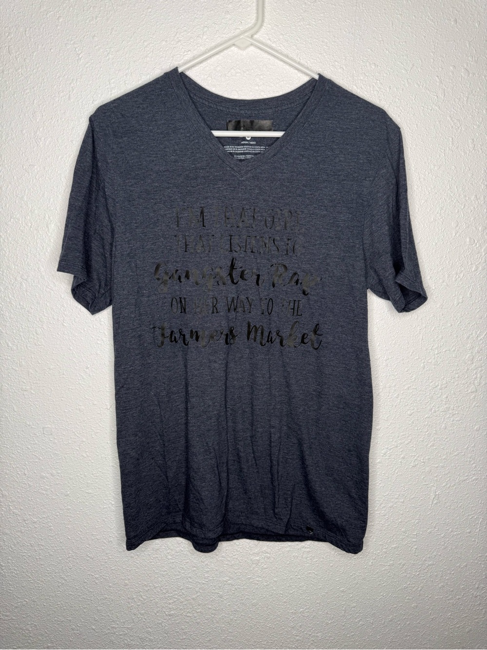 Men's V-Neck Graphic Tee – Navy Blue